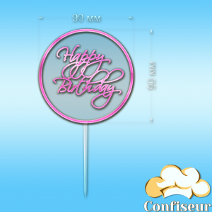 Topper "Happy Birthday" №41 (transparent and pink neon acrylic)