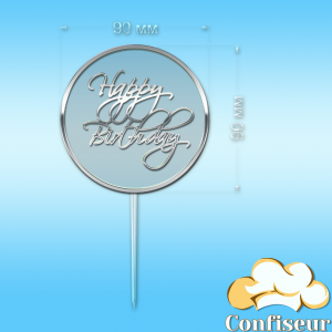 Topper "Happy Birthday" №41 (transparent and silver acrylic)