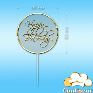 Topper "Happy Birthday" №41 (transparent and gold acrylic)