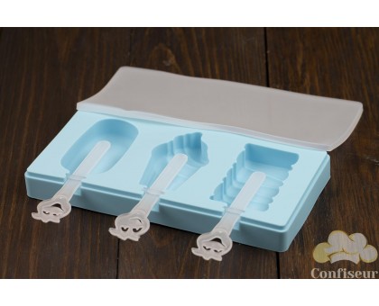 Форма силіконова для морозива з кришкою "Кекс Мікс" з 3-х шт на планшеті з паличками