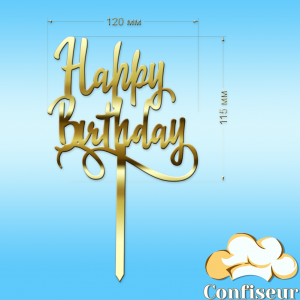 Topper "Happy Birthday" №10 (gold acrylic)