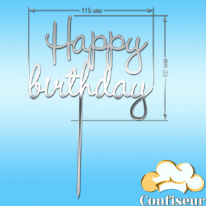 Topper "Happy Birthday" №12 (silver acrylic)