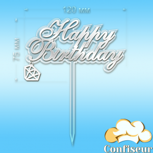 Topper "Happy Birthday" №42 (transparent and white acrylic)