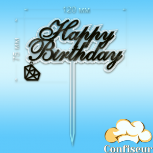 Topper "Happy Birthday" №42 (transparent and black acrylic)