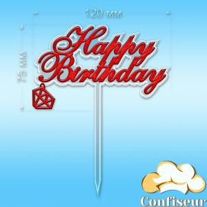 Topper "Happy Birthday" №42 (transparent and red acrylic)