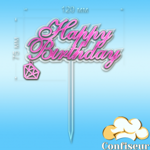 Topper "Happy Birthday" №42 (transparent and pink neon acrylic)