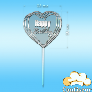 Topper "Happy Birthday" №43 (transparent and silver acrylic)