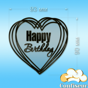 Topper "Happy Birthday" №44 (transparent and black acrylic)