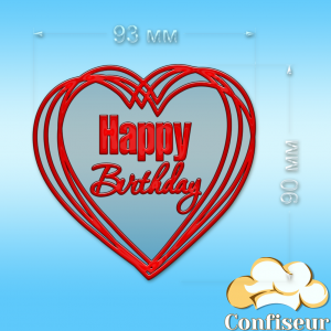 Topper "Happy Birthday" №44 (transparent and red acrylic)
