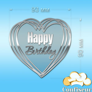 Topper "Happy Birthday" №44 (transparent and silver acrylic)
