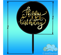Topper "Happy Birthday" №24 (black+gold acrylic)