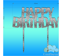 Topper "Happy Birthday" №34 (silver glitter)