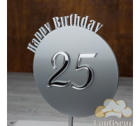 Topper "Happy birthday" No. 35 "Personalized" (silver acrylic metallic + mirror)