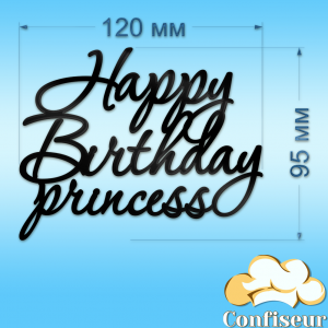 Топпер "Happy Birthday princess"-2 (чорний акрил)