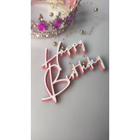 Топпер "Happy Birthday" №97 (кораловий та білий акрил)
