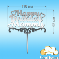 Topper "Happy Birthday, Momy"-1 (silver acrylic) Topper "Happy Birthday, Momy"-1 (silver acrylic)