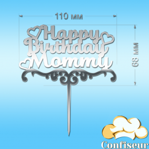 Topper "Happy Birthday, Momy"-1 (silver acrylic)
