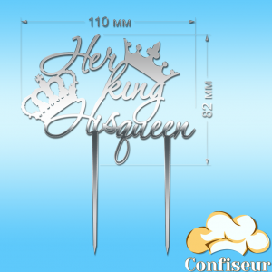 Topper "His queen, her king"-1 (silver acrylic)