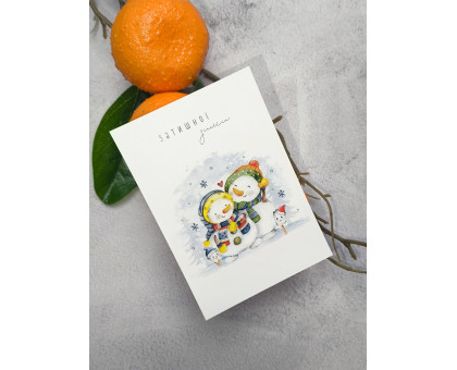 Открытка Семья снеговиков 7*10 см