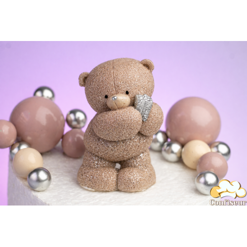 Шоколадна статуетка "Тоффі ведмедик зі срібним подарунком"