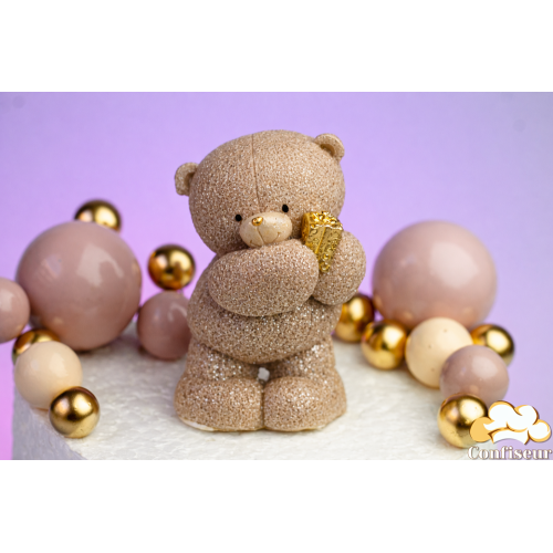 Шоколадна статуетка "Тоффі ведмедик з  золотим подарунком"