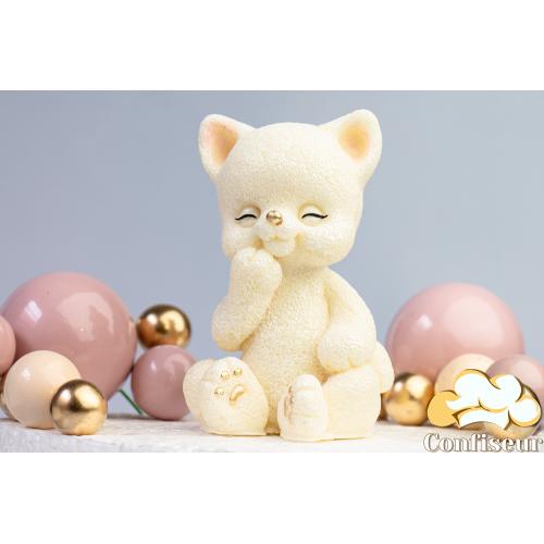 Шоколадна статуетка біла "Кошеня" з золотом