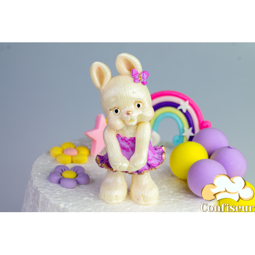Шоколадна статуетка "Зайка білий у ліловому платтячку"