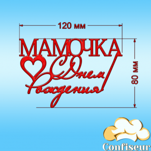 Топпер "С Днем Рождения Мамочка" №2 (красный акрил)