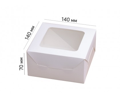 The packaging is white with a window of 140*140*70 mm