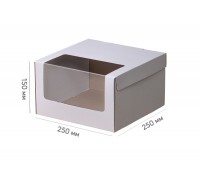 Коробка для торта 250*250*150 белая с окном (самосборная)