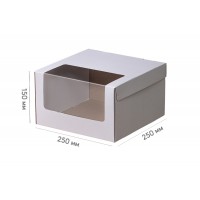 Коробка для торта 250*250*150 белая с окном (самосборная)