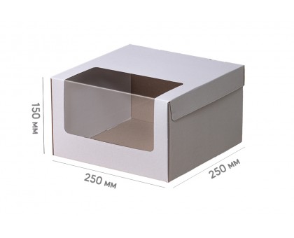 Коробка для торта 250*250*150 біла з вікном (самозбірна)