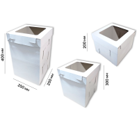 Коробка трансформер для торта 250*250*(400_300_200) біла з кришкою