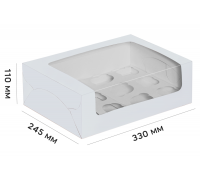 Cupcake box - White with window (for 12 pcs.) 330*245*110 mm