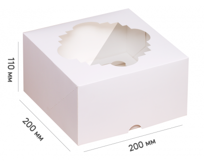 Бокс під капкейки - Білий з віконцем (на 4 шт.) 200*200*110 мм