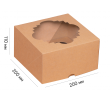 Box for cupcakes - Kraft with a window (for 4 pcs.) 200*200*110 mm