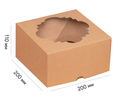 Бокс под капкейки - Крафт с окошком (на 4 шт.) 200*200*110 мм