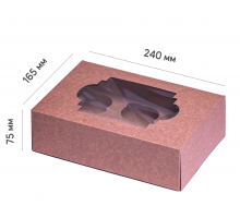 Box for cupcakes - Kraft with a window (for 6 pcs.) 240*165*75 mm