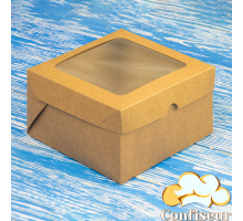 Упаковка для бенто-торта, кексів крафт з вікном 160*160*90 мм