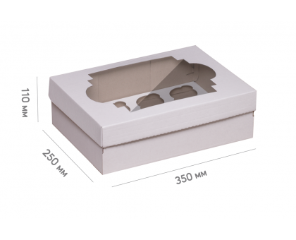 Коробка для 12 капкейков 350*250*110 белая с окном