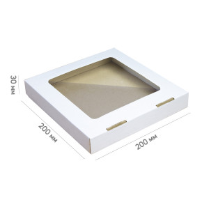 Коробка для пряників 200*200*30 мм біла з вікном