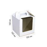 Коробка для торта 150*150*150 белая с окном