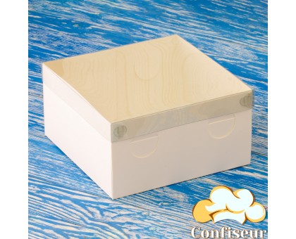 Коробка для торта 200*200*105 біла з пластиковою кришкою