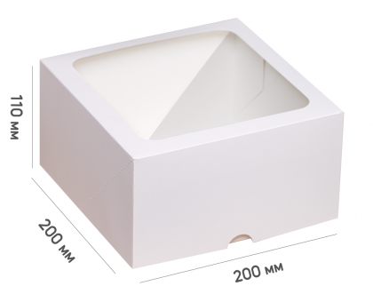 Коробка для торта 200*200*110 белая с окном