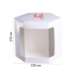 Коробка шестиугольная 230*230*200 белая с окном