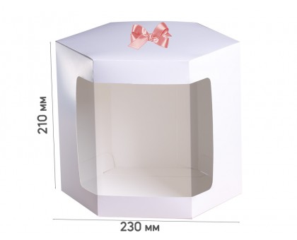 Коробка шестиугольная 230*230*200 белая с окном