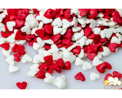 Цукрові сердечка червоно-білі 4мм (75 грам)