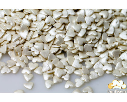 Цукрові сердечка білі з перламутром (75 грам)