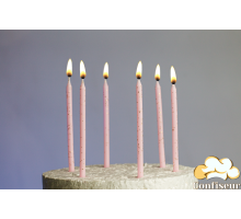 Свічка з блиском,12,5 см, рожеві, 6 шт