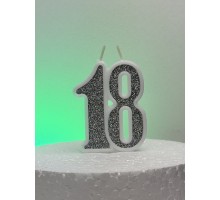 Свічка "18", Срібло гліттер